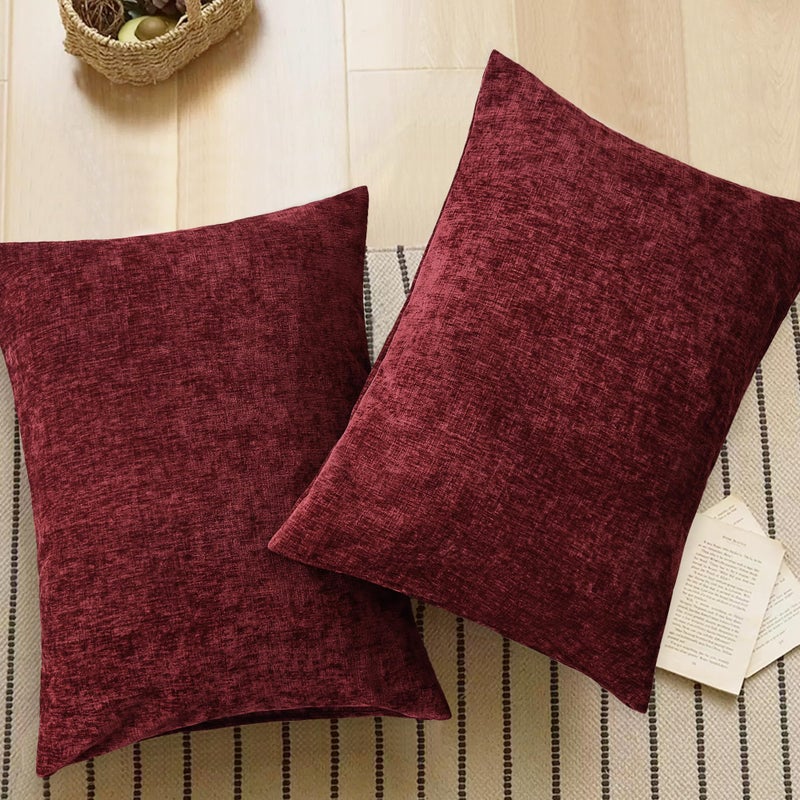 CaliTime Throw Pillow Covers Decorative 20 X 26 Inches Pack of 2 Cozy Chenille Standard Pillow Shams Cases for Couch Sofa Bed Living Room Home Burgundy - Image 5